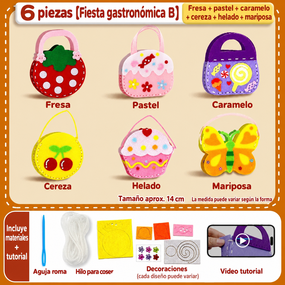 Kit de Costura Creativa: x6 Bolsos para Niñas