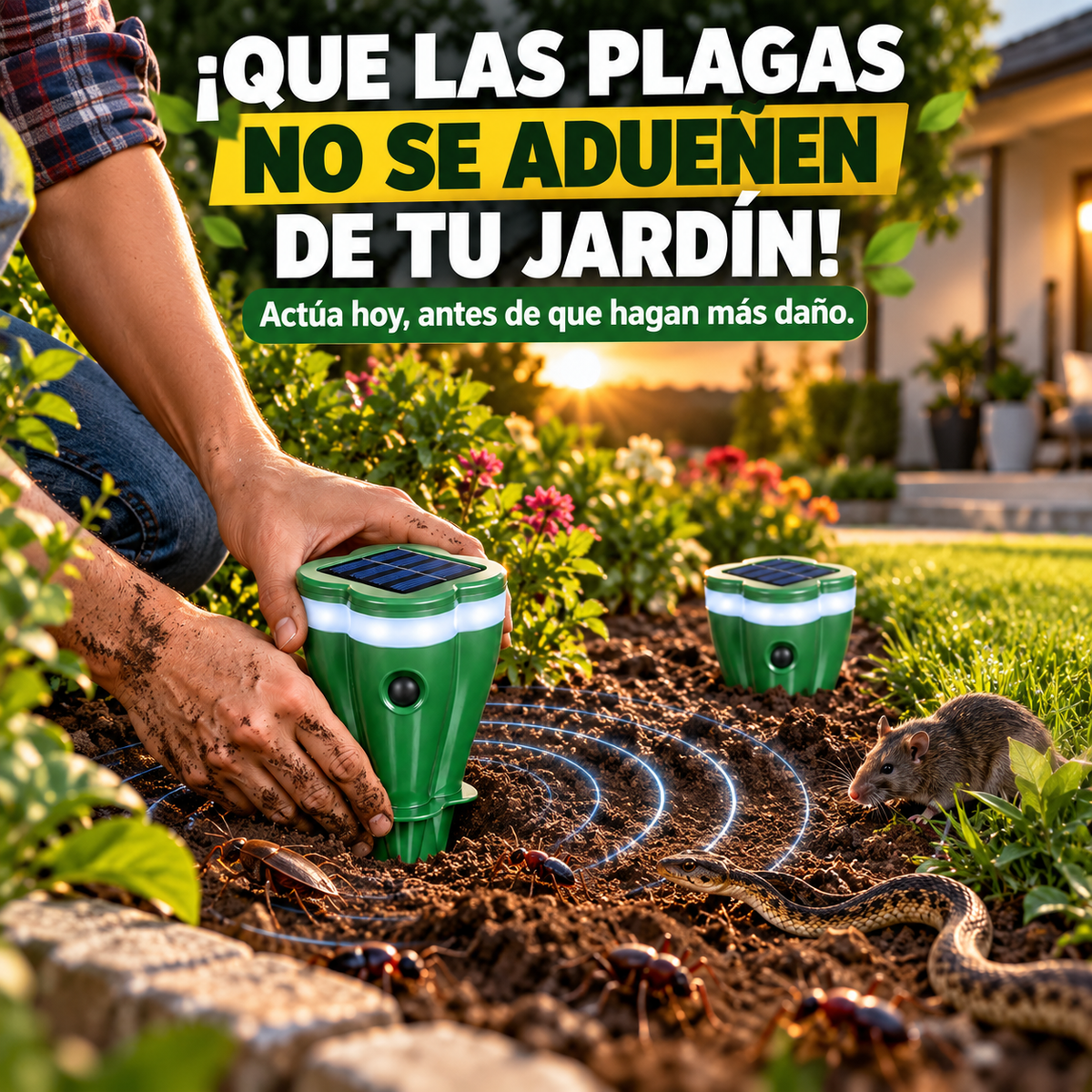 Repelente Solar Ultrasónico de Plagas para Jardín x2