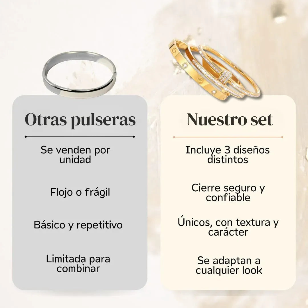 Set de 3 Brazaletes estilo Cartier para mujer