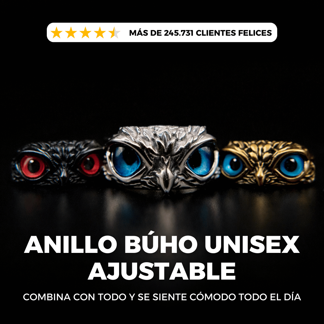 SET X3 ANILLOS AJUSTABLES DE BÚHO CON OJOS MÁGICOS