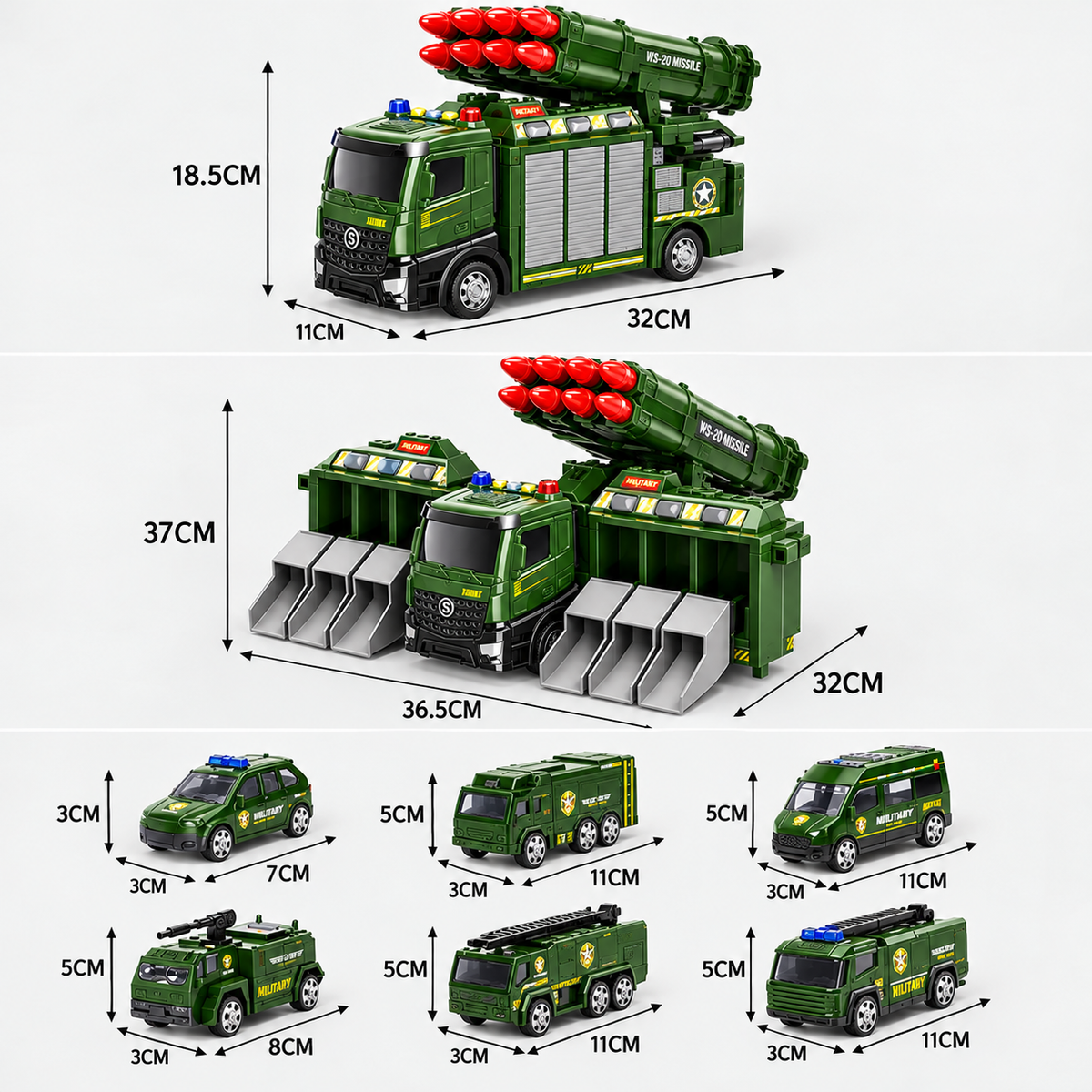 Camión Táctico Lanzamisiles + 6 Mini Autos
