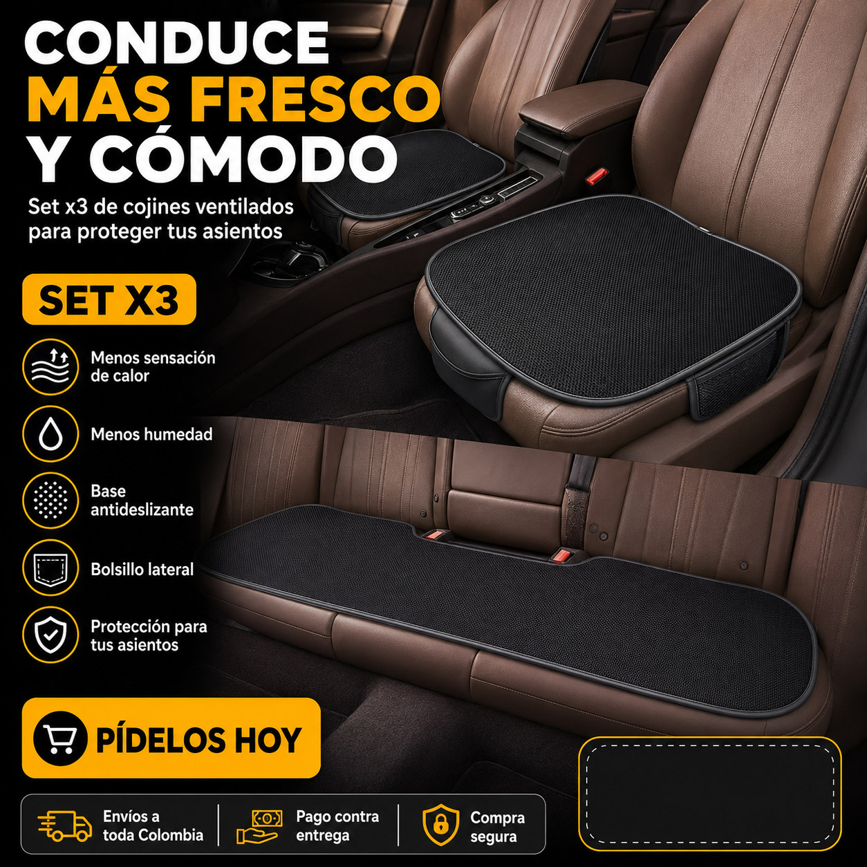 SET X 3 FORROS DE AUTO: Menos calor y humedad en cada recorrido