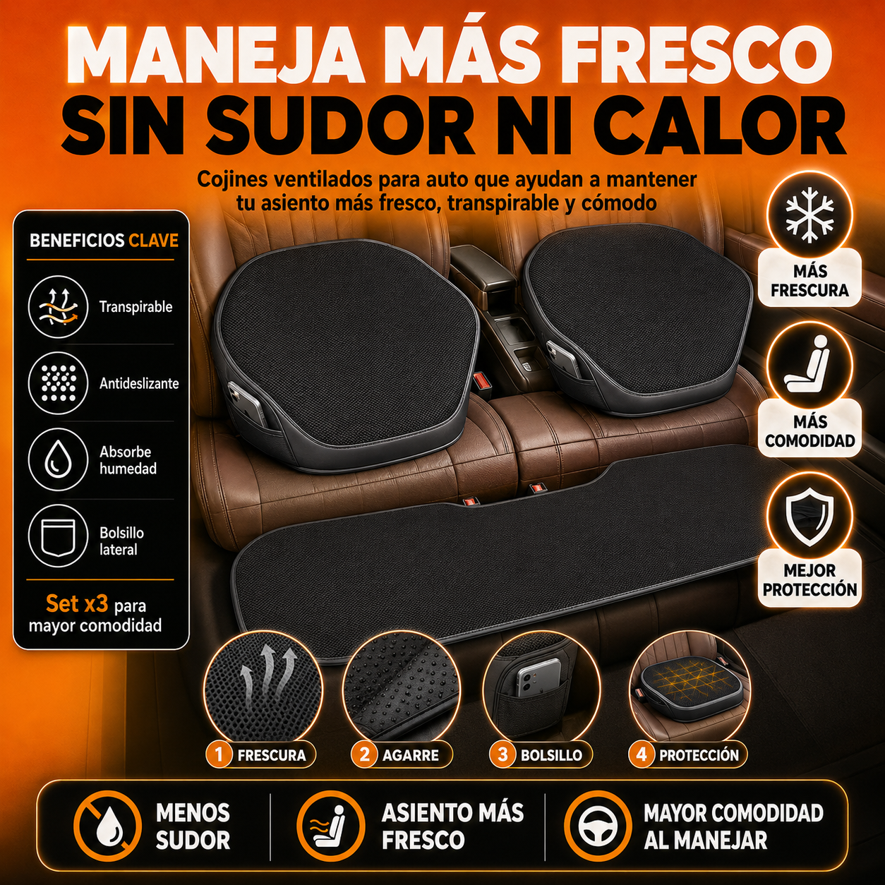SET X 3 FORROS DE AUTO: Menos calor y humedad en cada recorrido