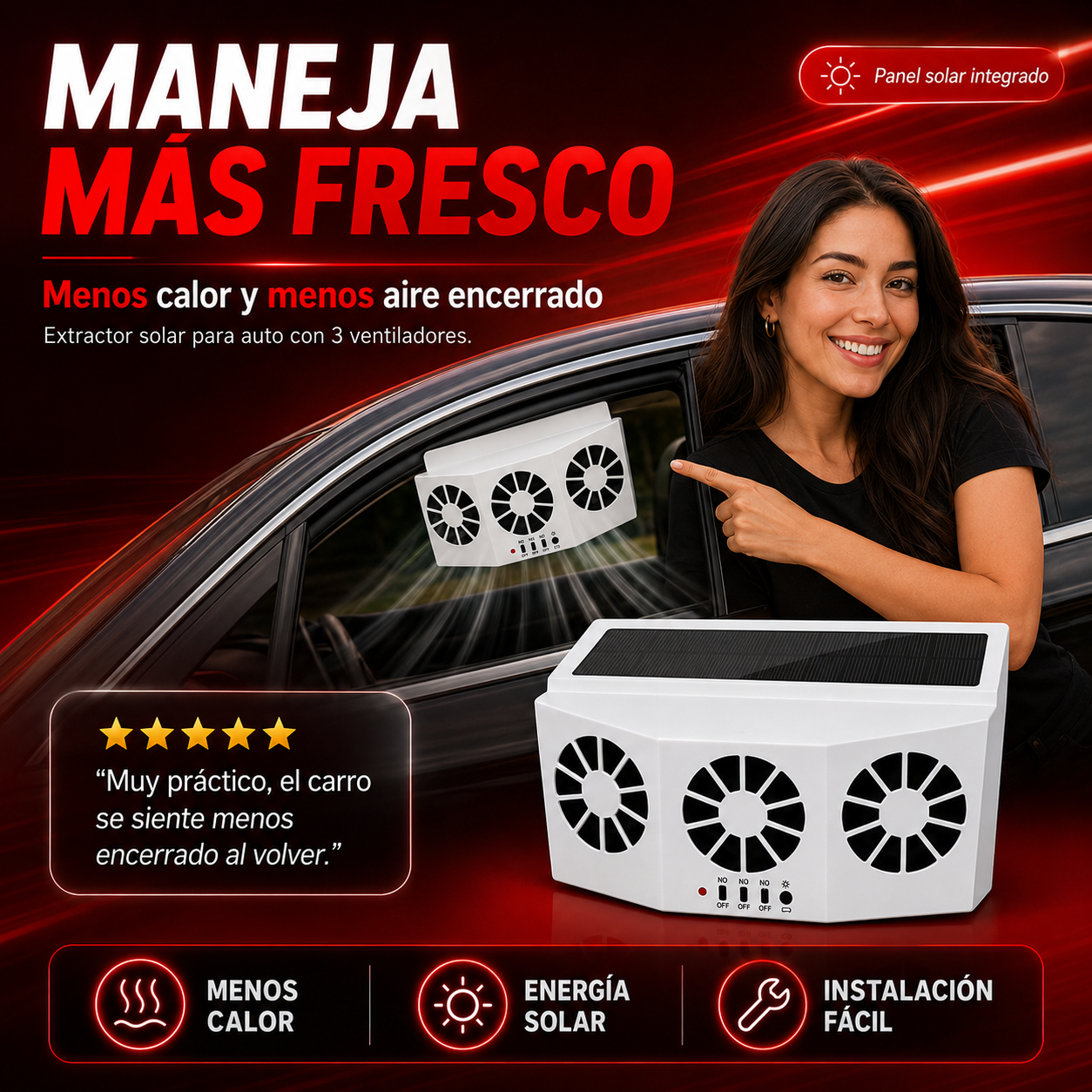 VENTILADOR PORTABLE PARA AUTO: Menos calor, menos olores y más aire fresco
