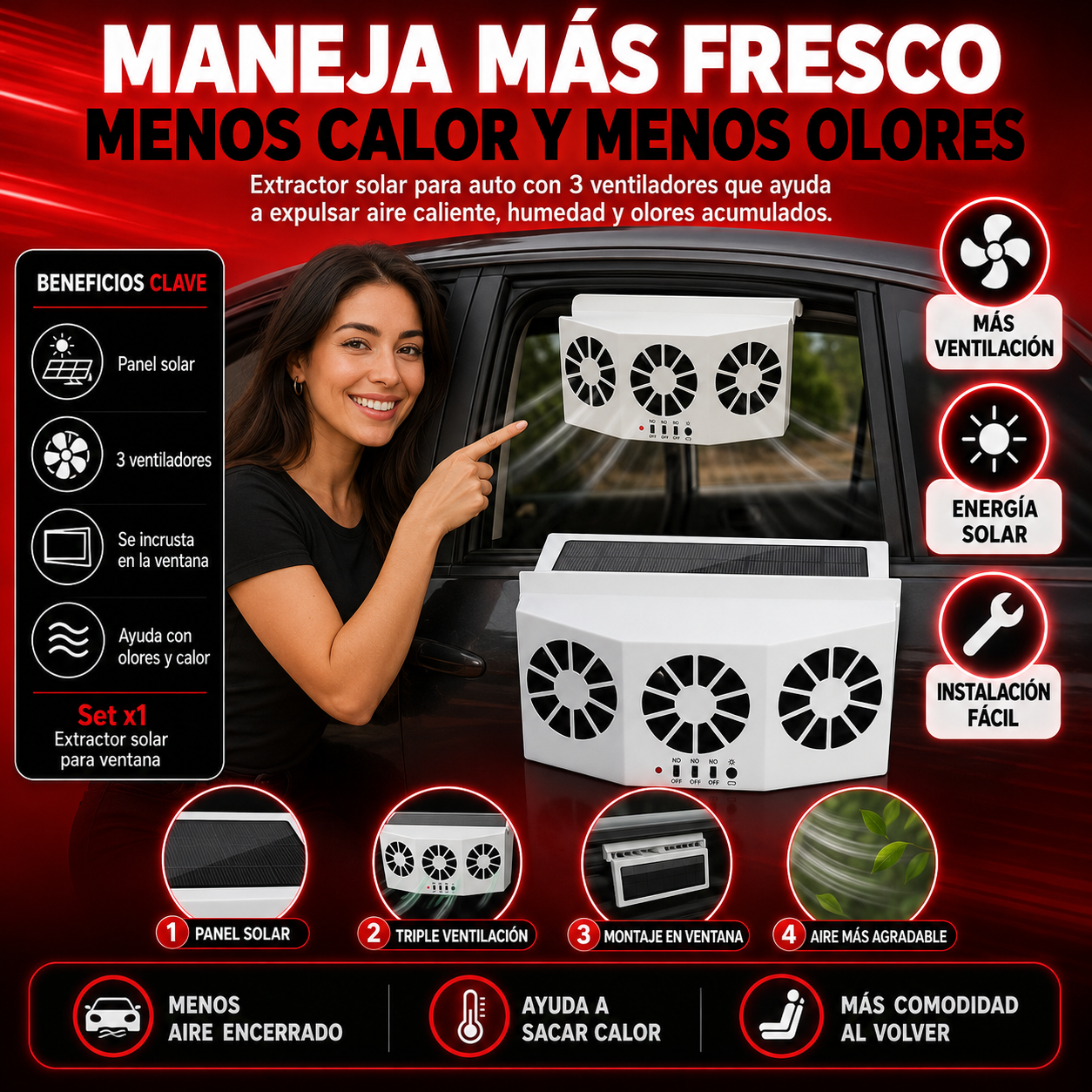 VENTILADOR PORTABLE PARA AUTO: Menos calor, menos olores y más aire fresco