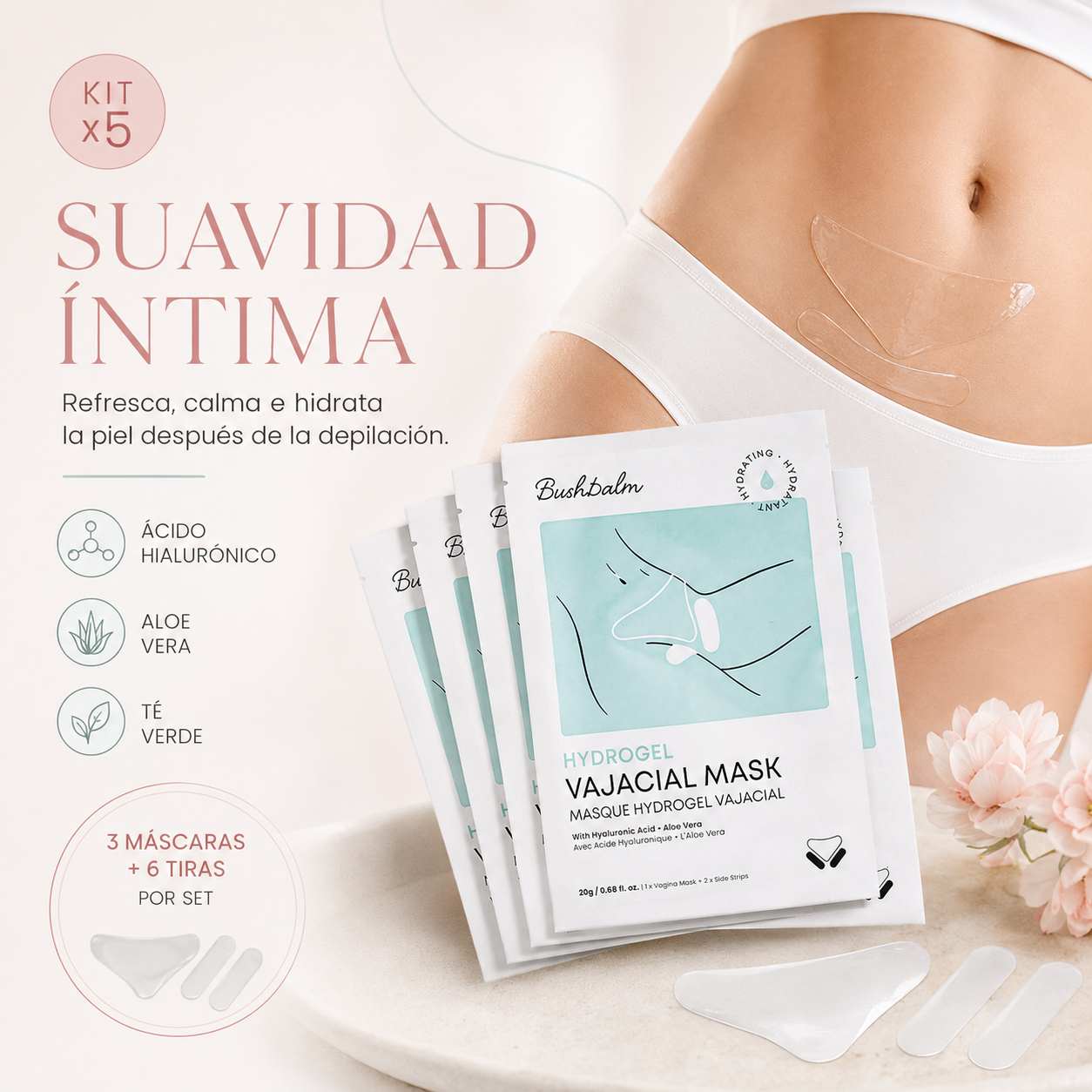 Kit x5 Mascarillas Vajaciales: hidrata y aclara tu zona del bikini.