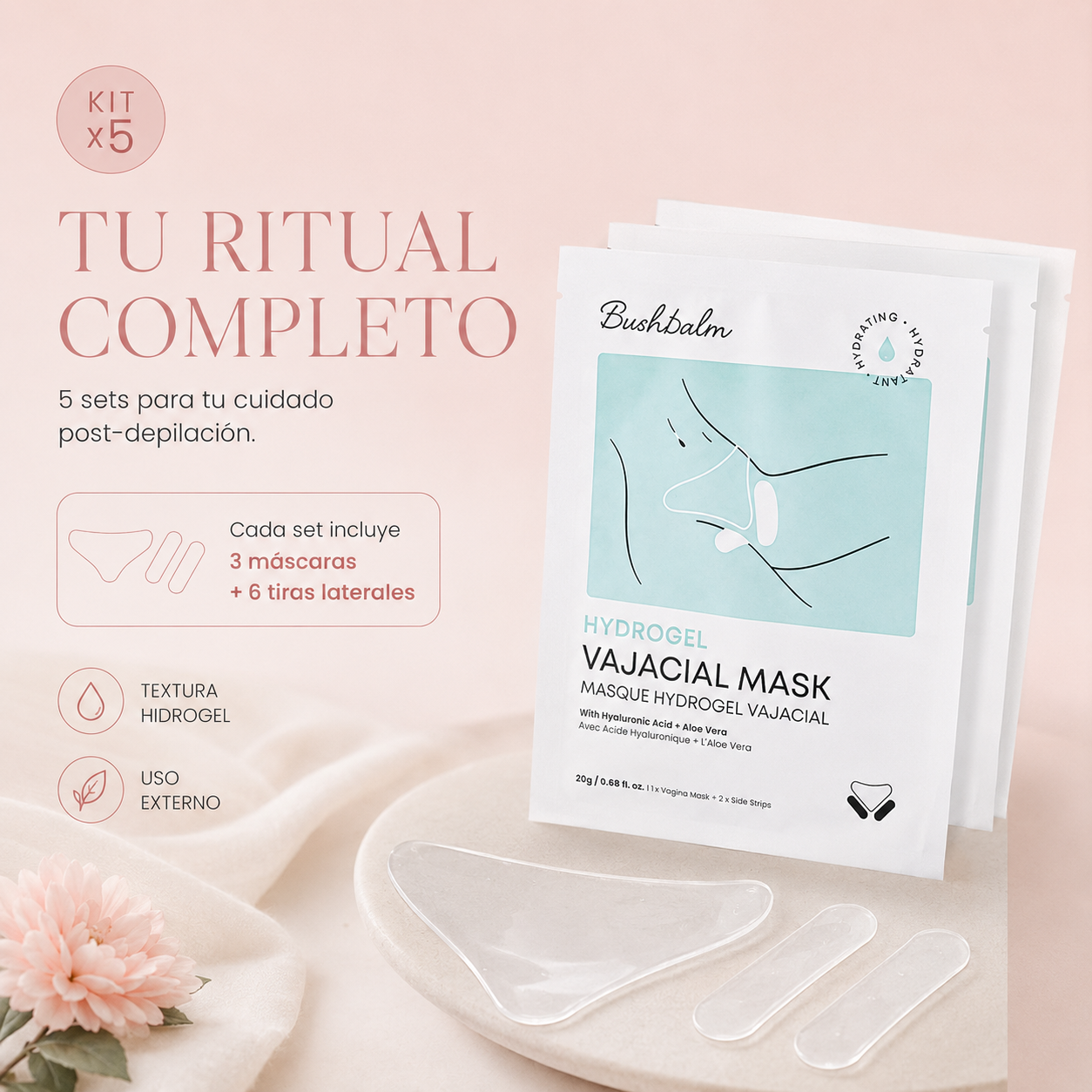 Kit x5 Mascarillas Vajaciales: hidrata y aclara tu zona del bikini.