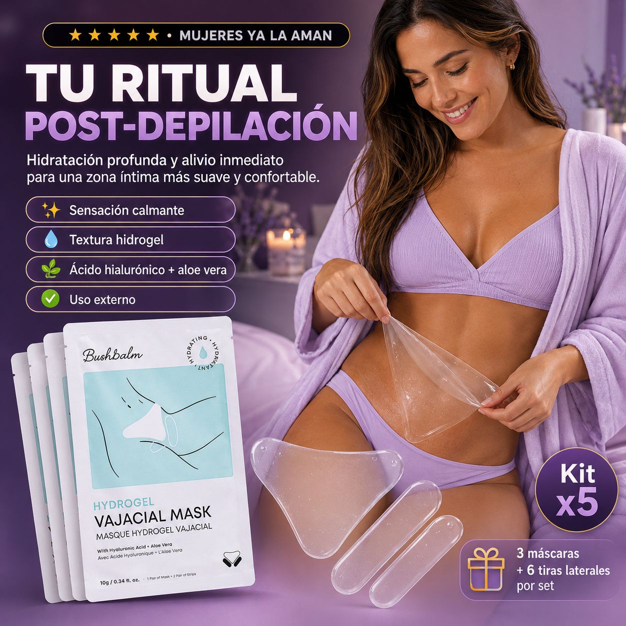 Kit x5 Mascarillas Vajaciales: hidrata y aclara tu zona del bikini.