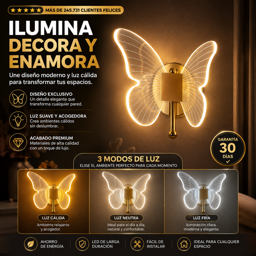 Mariposa dorada de luz encendida entre plantas de interior al atardecer