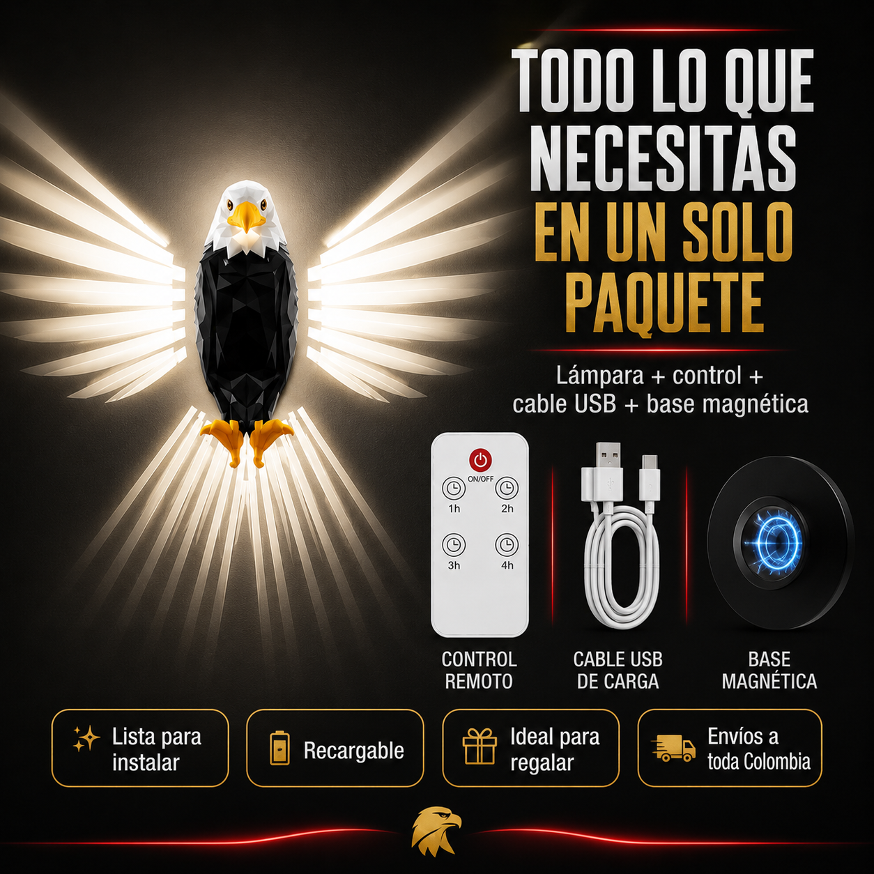 LAMPARA AGUILA: Ilumina tu espacio con fuerza y carácter.