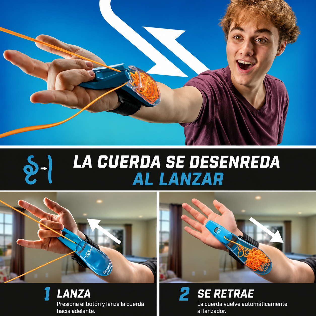 ¡ACTIVA SU MODO SUPERHÉROE Y LANZA TELARAÑAS DE LUZ!