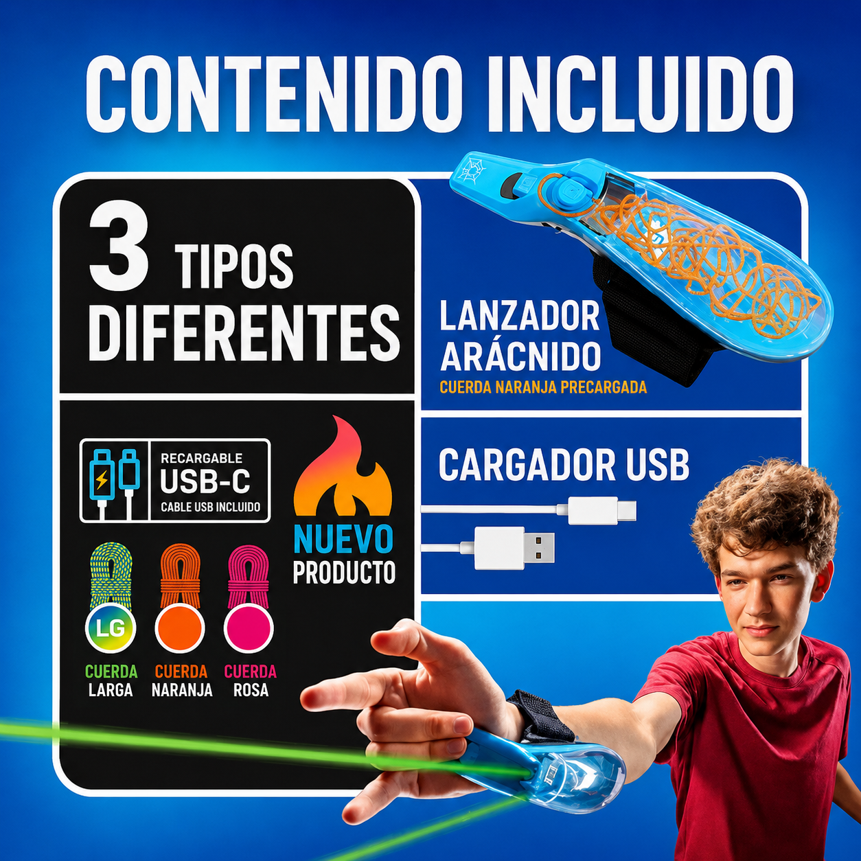 ¡ACTIVA SU MODO SUPERHÉROE Y LANZA TELARAÑAS DE LUZ!