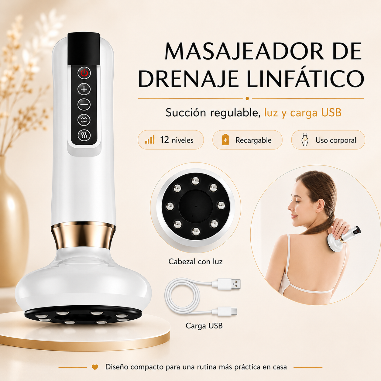 Masajeador Drenaje Linfático Anticelulitis con 12 Intensidades