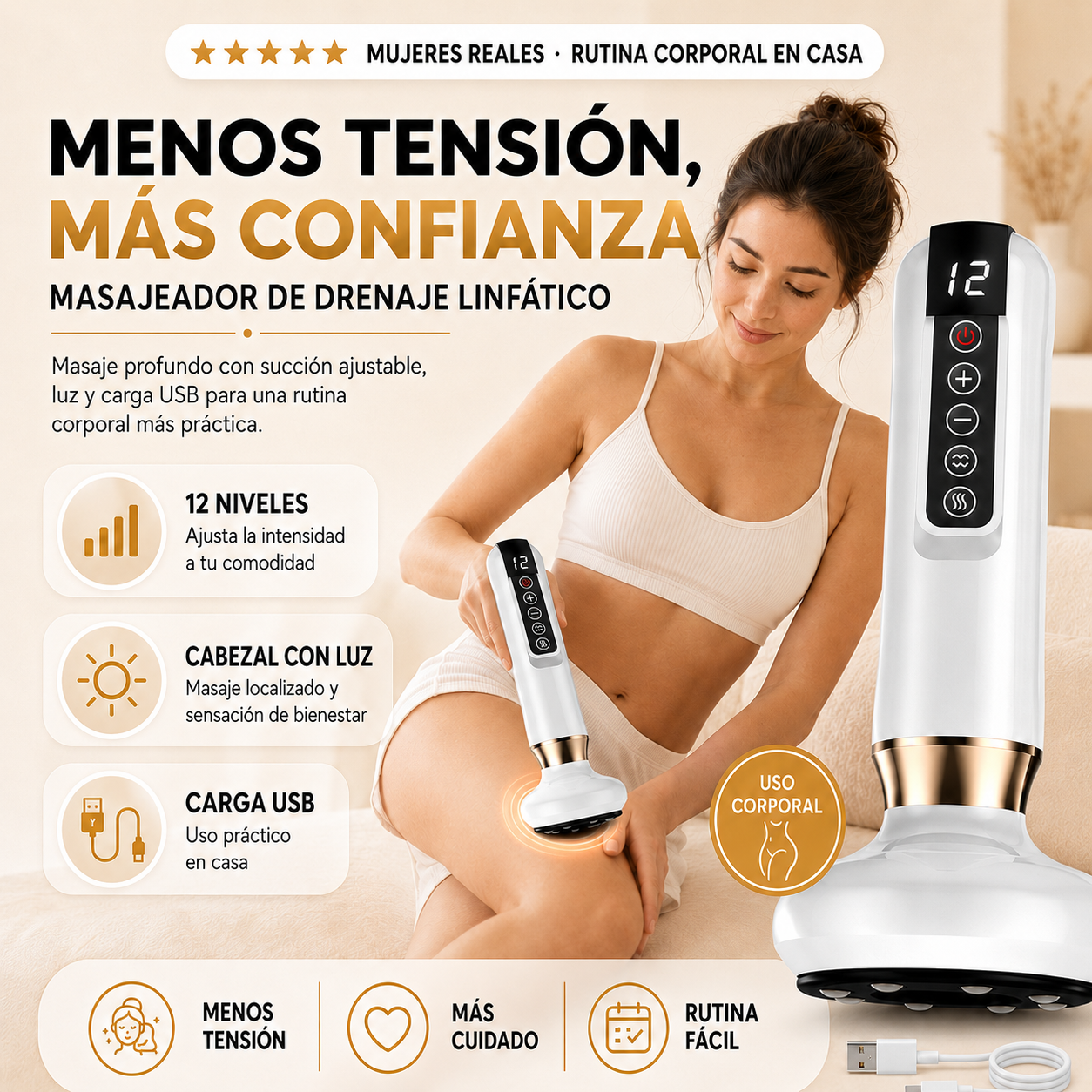 Masajeador Drenaje Linfático Anticelulitis con 12 Intensidades