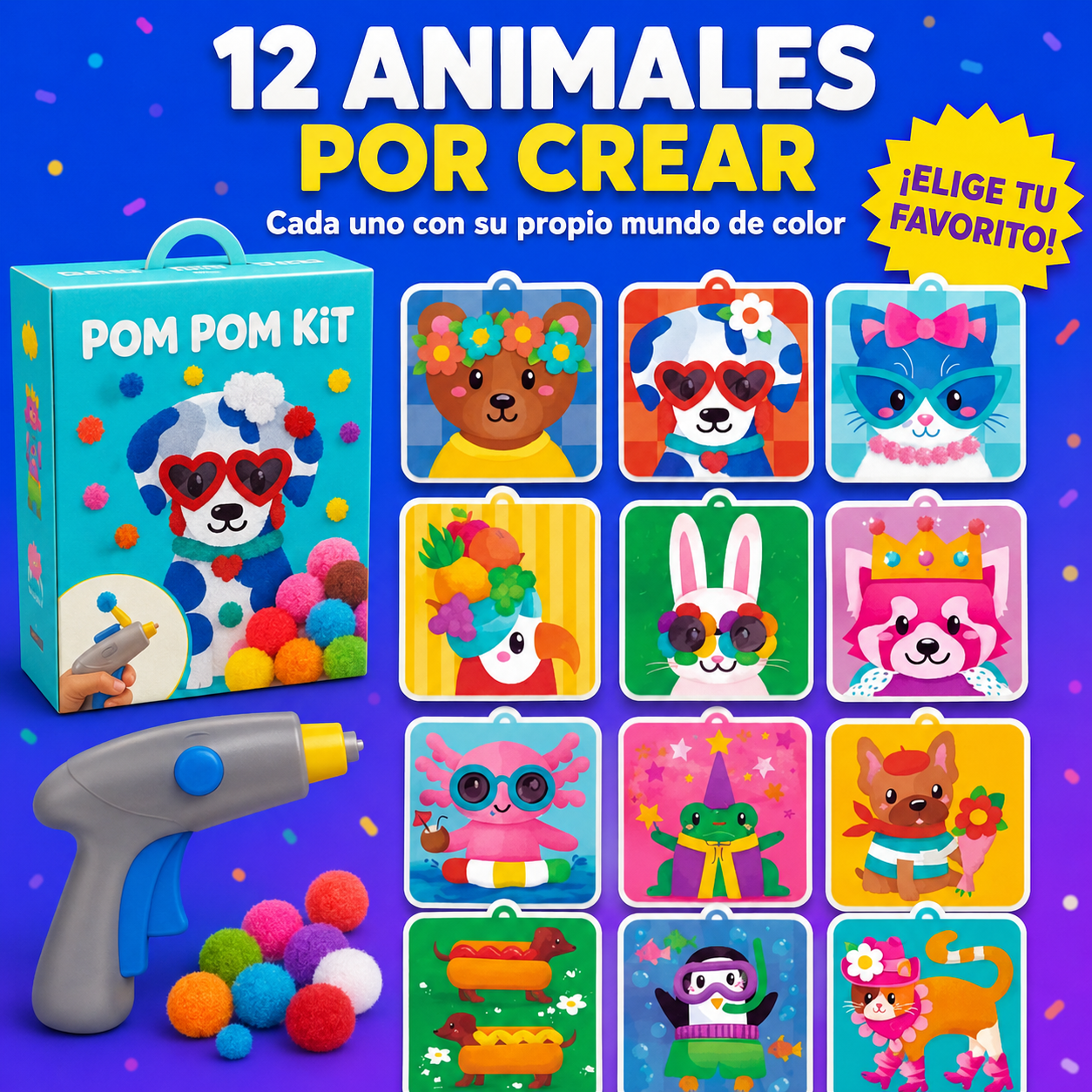 Kit de pompones | ¡Crea animales mágicos en 3D con pompones esponjosos