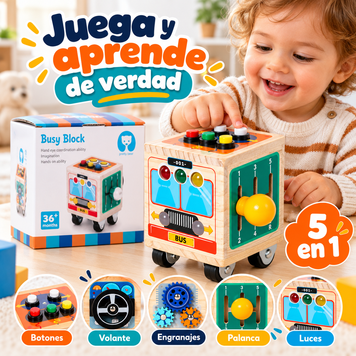 Cubo Sensorial de Madera Tipo Montessori