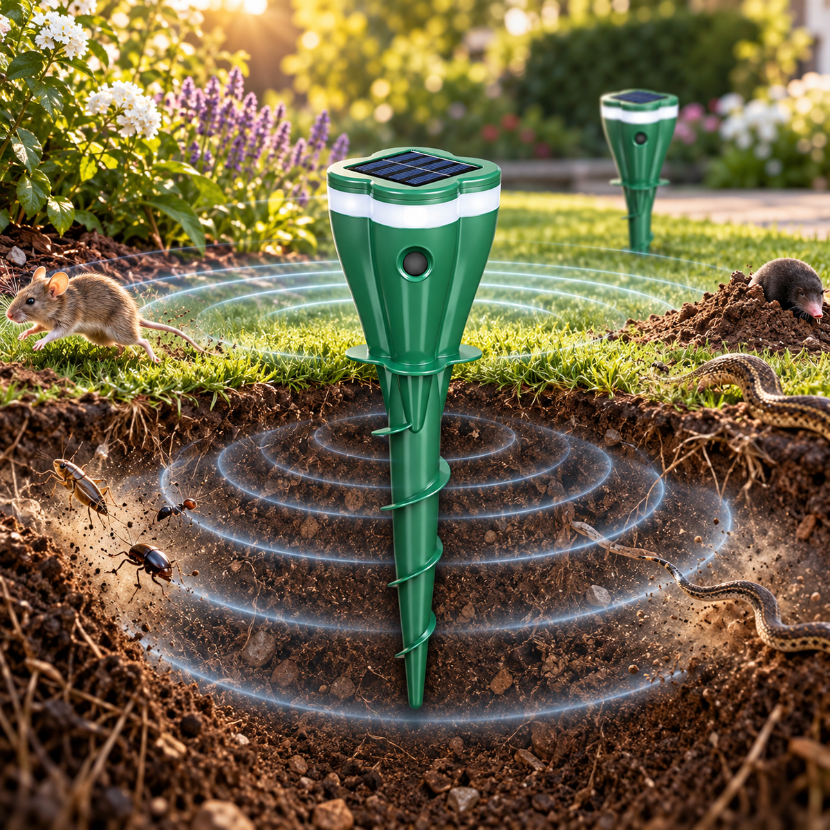 Repelente Solar Ultrasónico de Plagas para Jardín x2