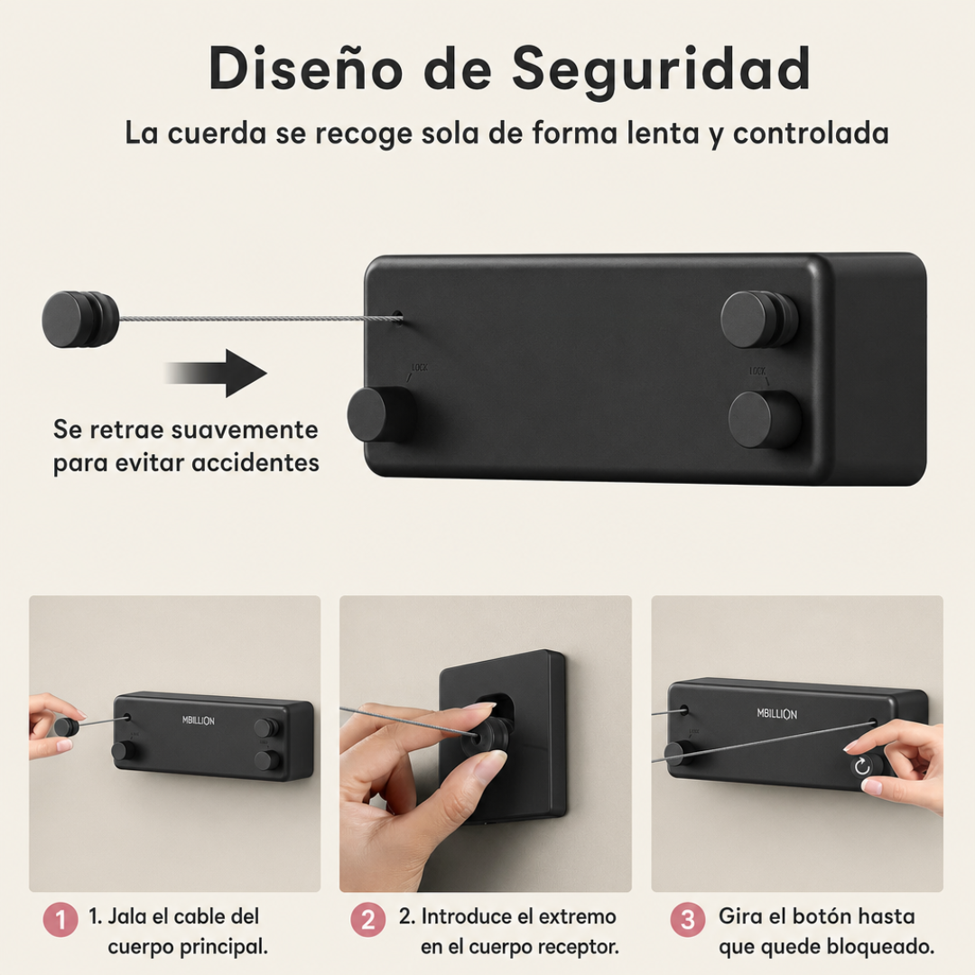 Tendedero Retractil Doble - Listo para Usar sin Perforar